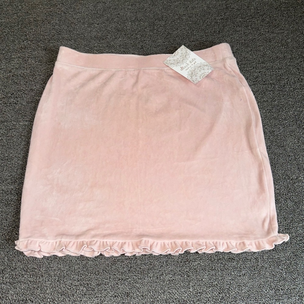 Altar'd State Pink Velour Ruffle Hem Mini Skirt Soft Pink Women's Large Coquette